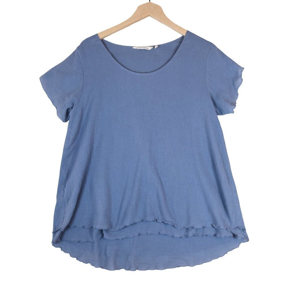 Soft Surroundings Blue Cotton Top Size M Ruffle Hem Gauze Cottagecore Relaxed